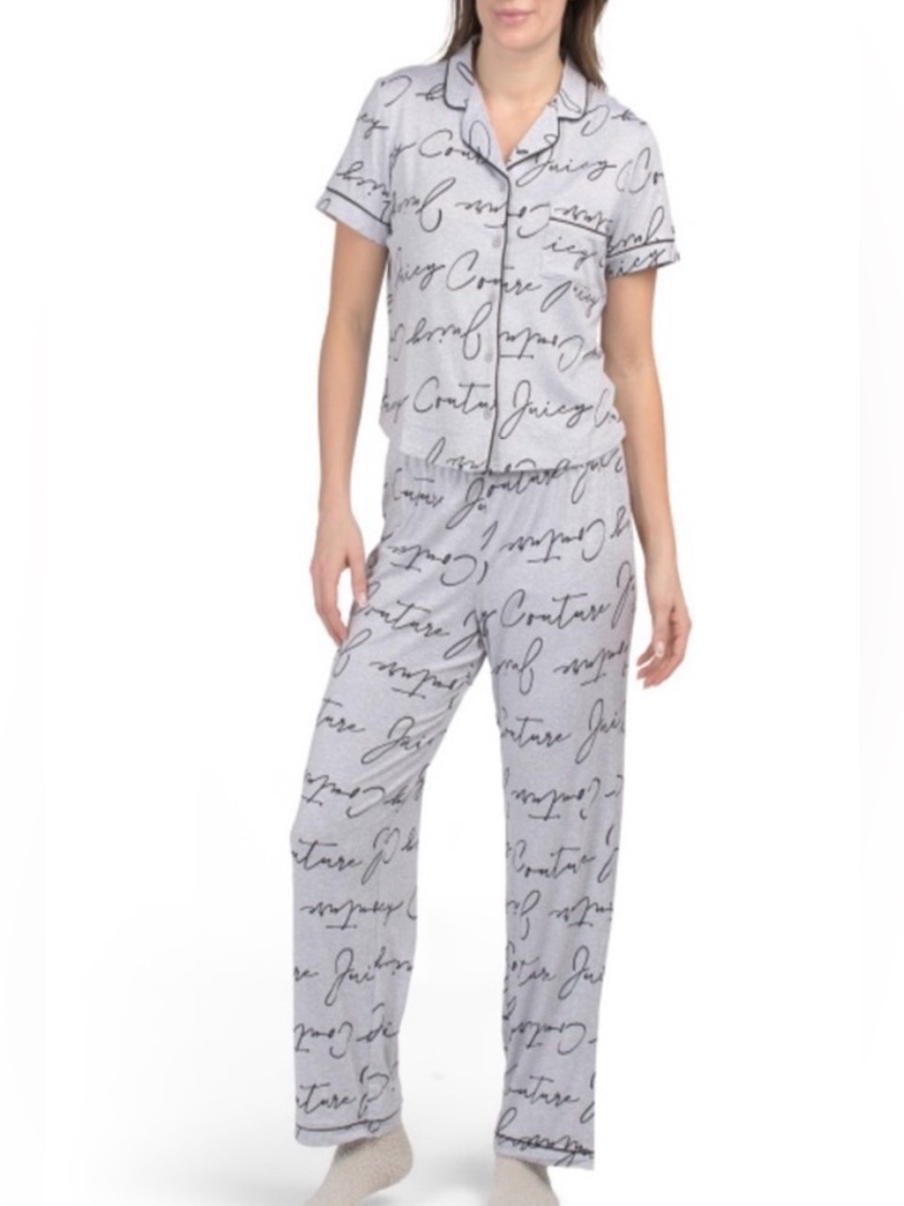 Juicy Couture Light Gray Script Short-Sleeve Pajama Set